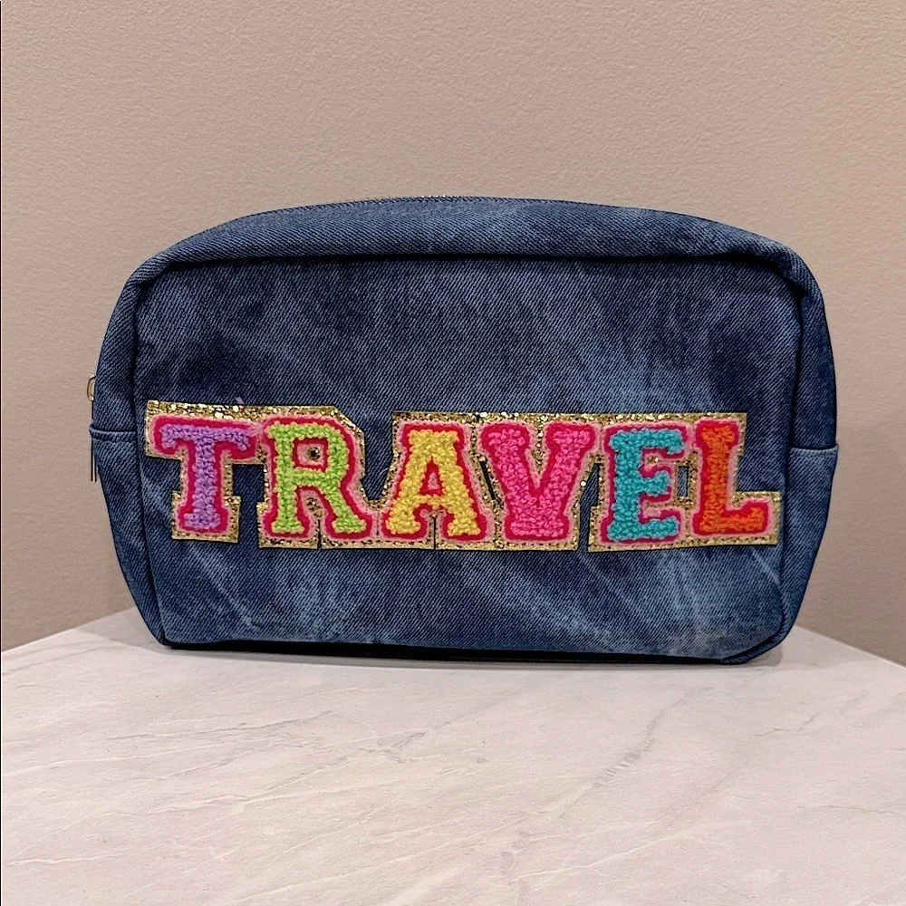 🌸3/$20 Demin Travel Pouch with Colorful Lettering🌸
